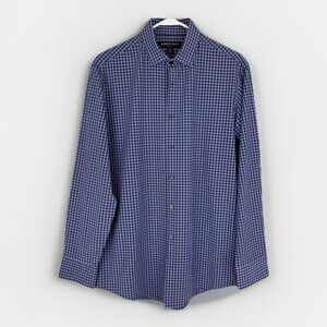 MIZZEN MAIN LEEWARD Performance Stretch LS Dress Shirt Purple Plaid Men Med Trim